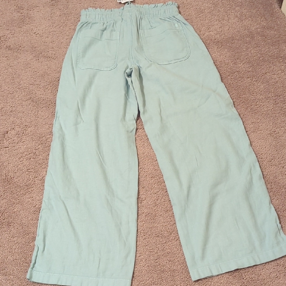 American Eagle Outfitters Dreamy Drape Linen-Blend Wide Leg Pants Coastal - Picture 3 of 7